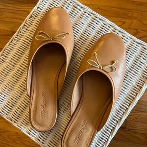 Madewell The Adelle Mule Shoes Tan Leather Bow Ballet Flats